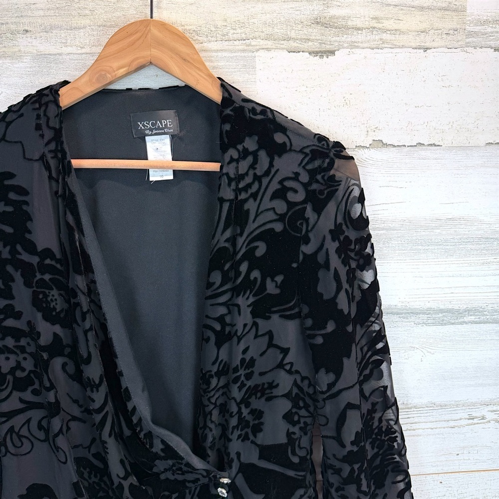 Xscape Whimsigoth Sheer Black Burnout Velvet Bell Sleeve Wrap Top 10 Gothic - Picture 10 of 15